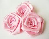 Pink Satin Ribbon Rose Set of 3