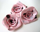 Pink Satin Ribbon Rose with Black Polka Dots