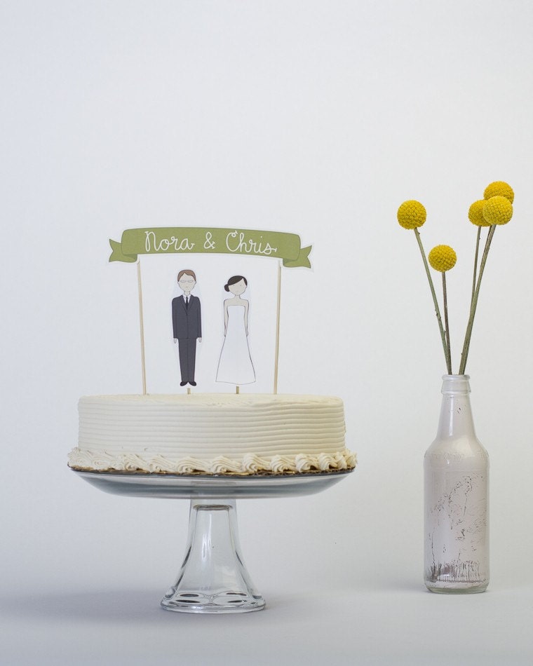 Wedding Cake Topper Set - Custom Cake Banner No. 3 / Bride and/or Groom Cake Toppers