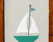 Green Sailboat blank greeting card