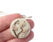 Cherry Blossom Necklace, Somei Yoshino Blossoms on a satin necklace with tiny crystal accent.  Original Artwork.