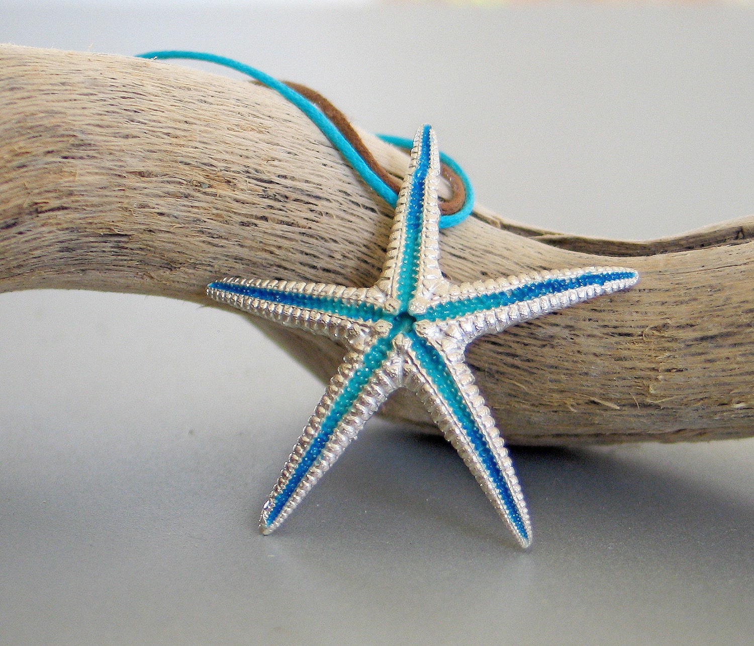 Large Turquoise Starfish Sterling Silver Pendant