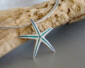 Turquoise Starfish Sterling Silver Pendant, Medium