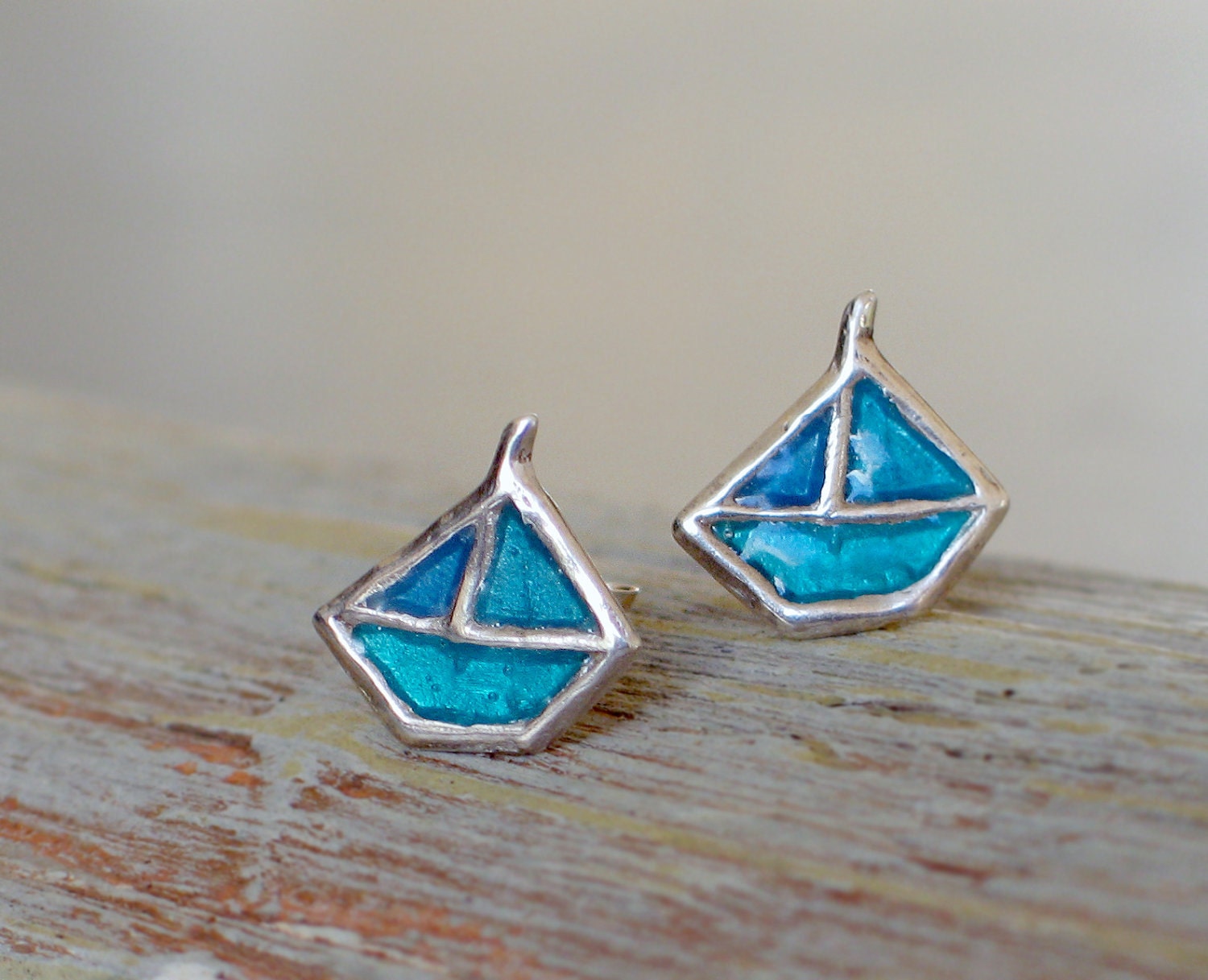 Little boats sterling silver post earrings