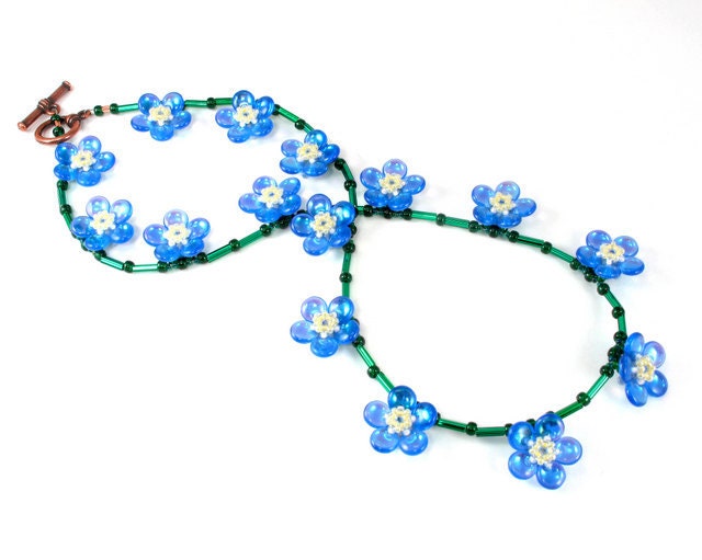 Handcrafted Forget Me Not Beaded Necklace