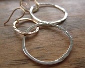 Sterling Silver and Gold Earrings Modern Organic Shape Hammered