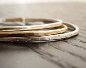 Stacking Cuffs in Recycled Sterling and Gold Hammered Textured Modern -set of 3