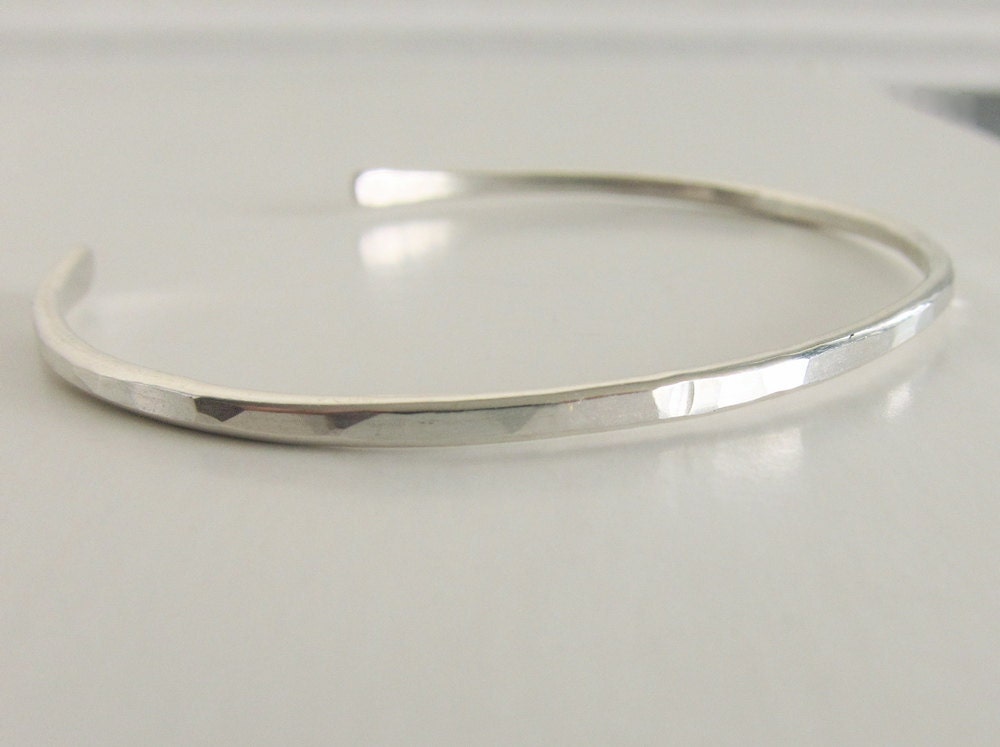 Cuff Bracelet in Recycled Sterling Hammered Texture Stacking Bracelet