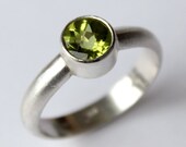 Peridot Sterling Silver Ring - Checkerboard Cut Gemstone Recycled Silver August Birthstone