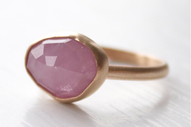 Pink Umba Sapphire Ring in Recycled 14k Gold -Free Form Rose Cut Gemstone Modern Brushed Finish