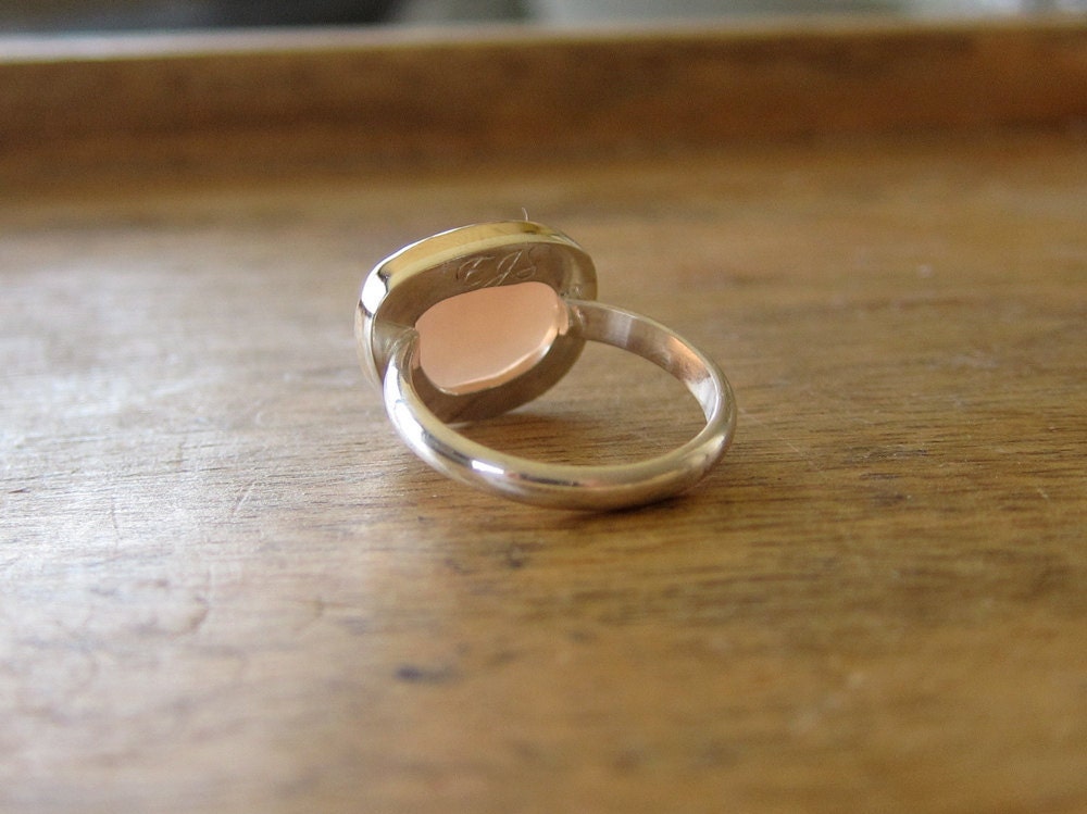 Peach Moonstone Ring in Recycled 14k Gold and Sterling - Rose Cut Free Form Stone