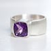 Purple Amethyst Cushion Sterling Ring with Wide Band - checkerboard cut stone, brushed finish
