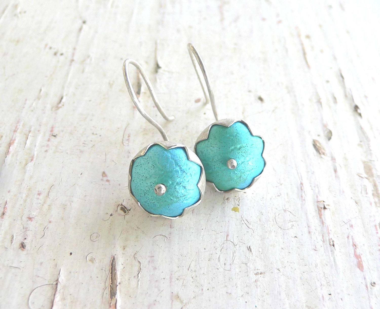 Bud earrings in rich aqua, anodised aluminium and sterling silver