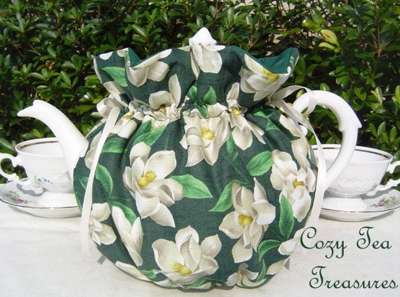 Tea Cozy for 6-8 Cup Teapot MAGNOLIA BLOSSOMS Reversible, Insulated Tea Pot Tea Cozy Cosy Also Available in 1-2 Cup and 2-4 Cup Sizes