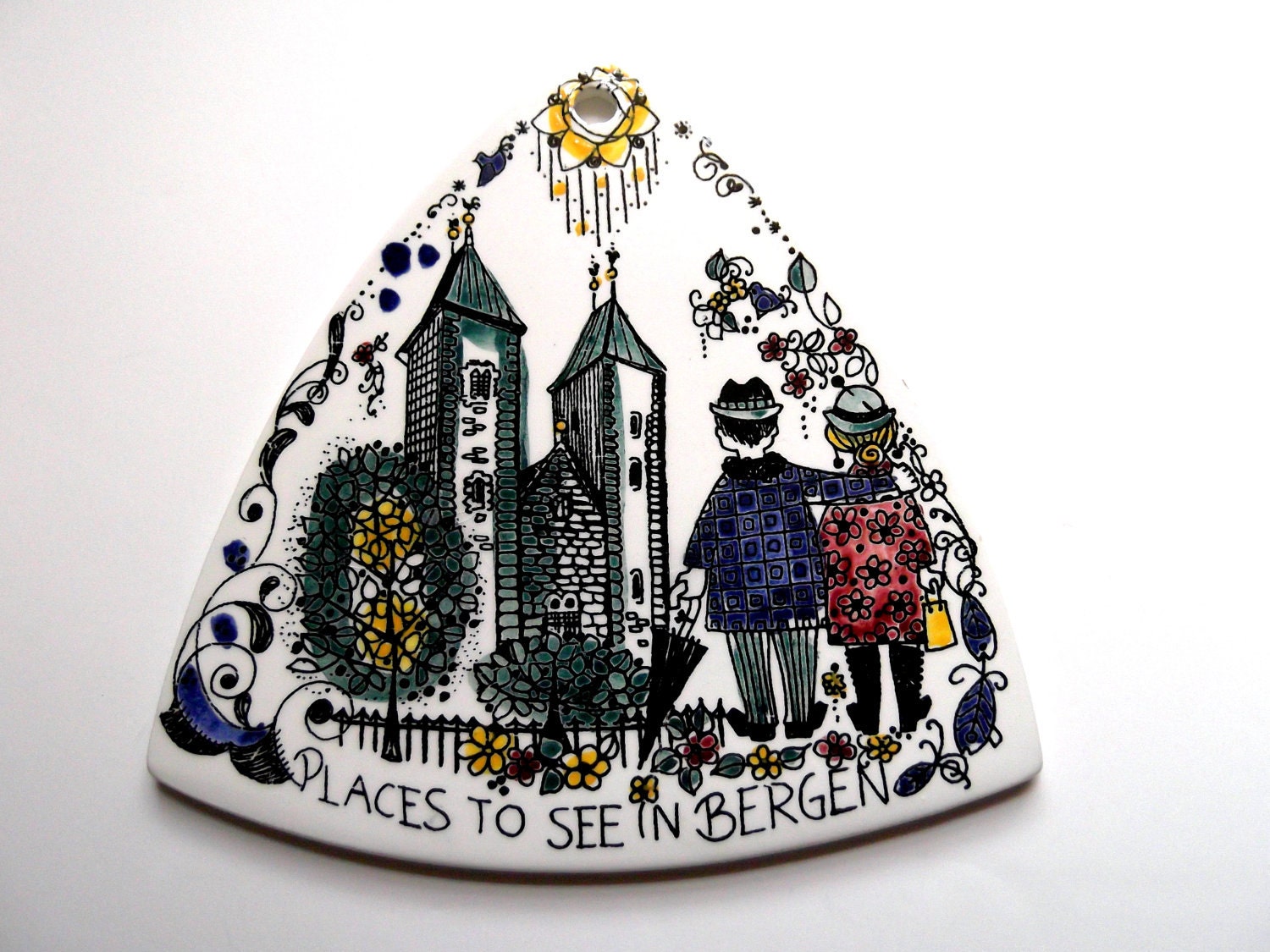 Midcentury Stavangerflint Ceramic Wall Plaque: Kari Nyquist, Bergen, Norway, St. Mary's Church
