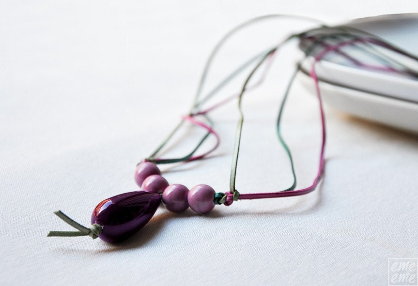 Ceramic Necklace Aubergine and violet ceramic beads - statement jewelry - porcelain jewelry