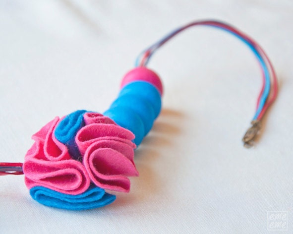 Resin Necklace - Blue and magenta resin beads and felt flower - neon - statement jewelry - lucite necklace - Mother's Day Gifts