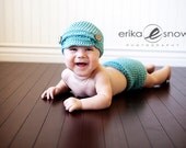 Newborn Newsboy Hat and Diaper Cover in Sea Blue - Perfect Photo Prop