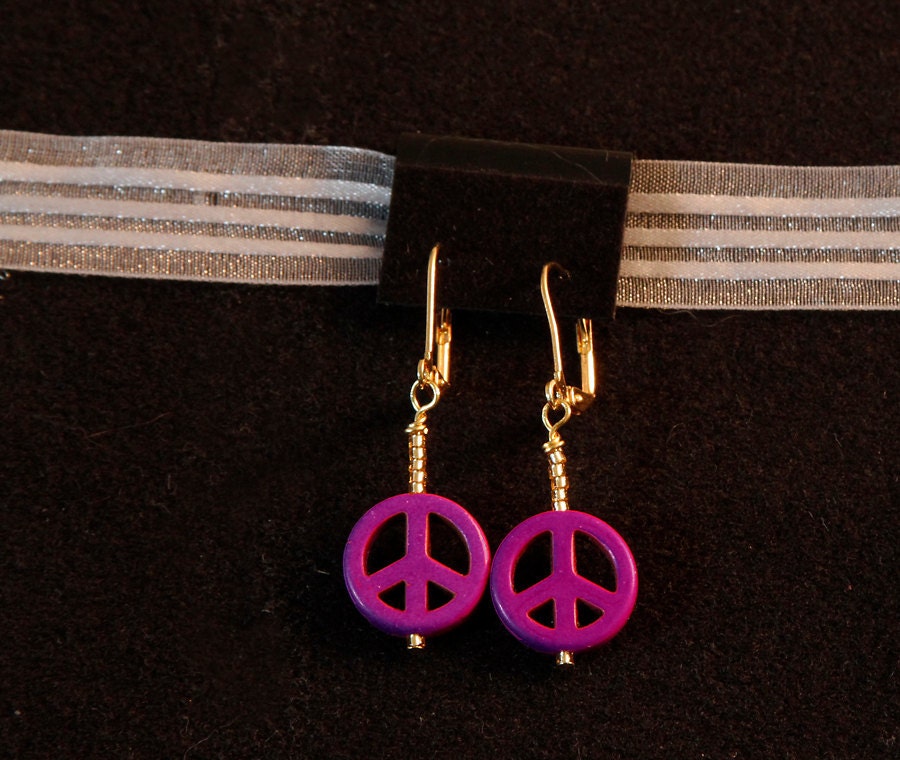 Magenta Peace Sign Earrings