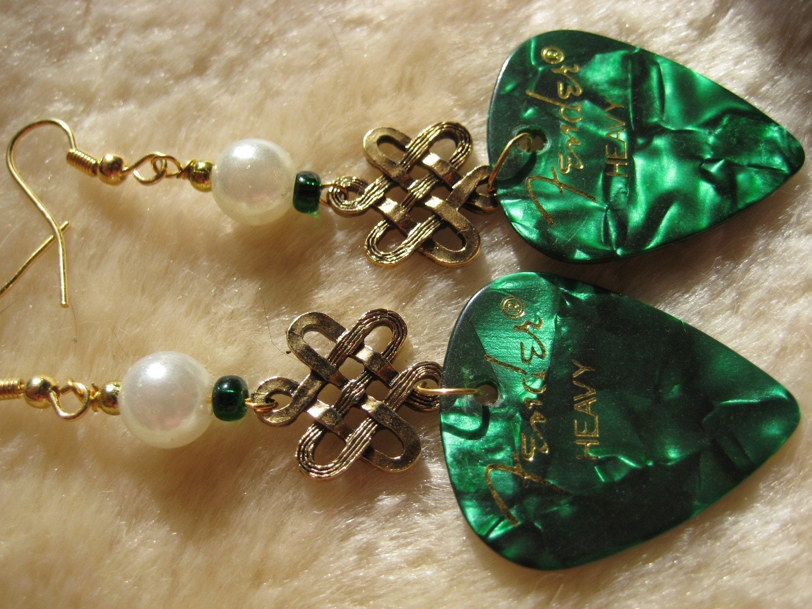 Irish green guitar pick earrings