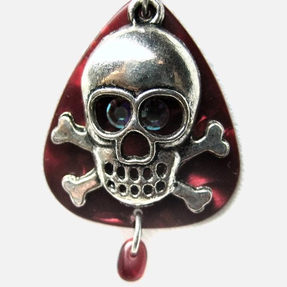 Rock star skull guitar pick earrings