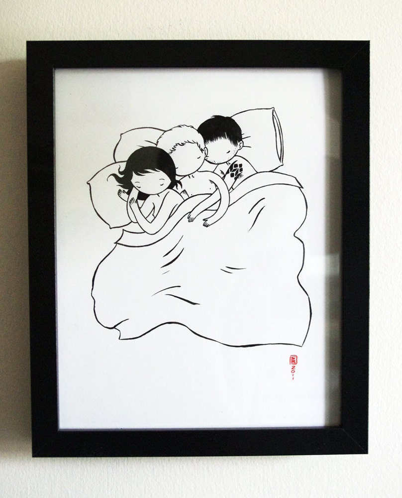 Reserved for Katie - Double spoon original ink drawing 8x10 black and white