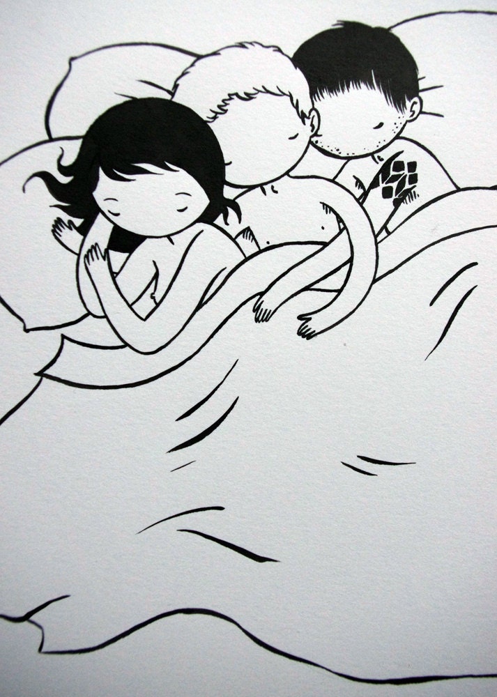 Reserved for Katie - Double spoon original ink drawing 8x10 black and white