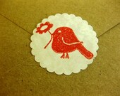 Sweet Red BIrd Holding Flower Envelope Seals Stickers Set of 12 QueenBeeInspirations
