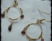 Garnet Wire Wrapped Earrings - Gold Plate