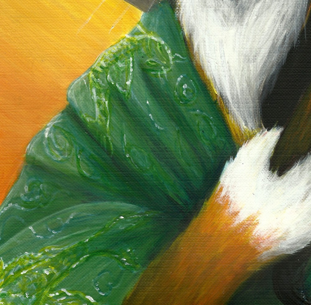 Calico Cat Art, Geisha Cat Wearing Green Japenese Kimono 11x14 Fine Art Print