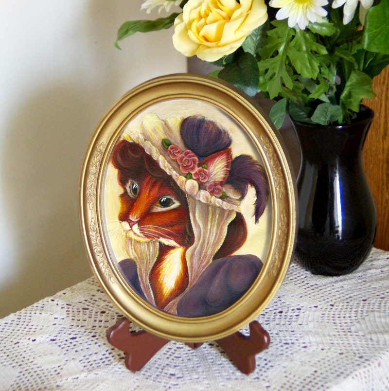 Cat Art, Cat in Easter Bonnet, Fancy Victorian Floral Hat, My Fair Lady 8x10 Fine Art Print