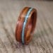 Santos Rosewood Bentwood Ring with Offset Turquoise Inlay - Handcrafted Wooden Ring