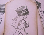 Pink and Brown Cherub Valentine Postman gift tags