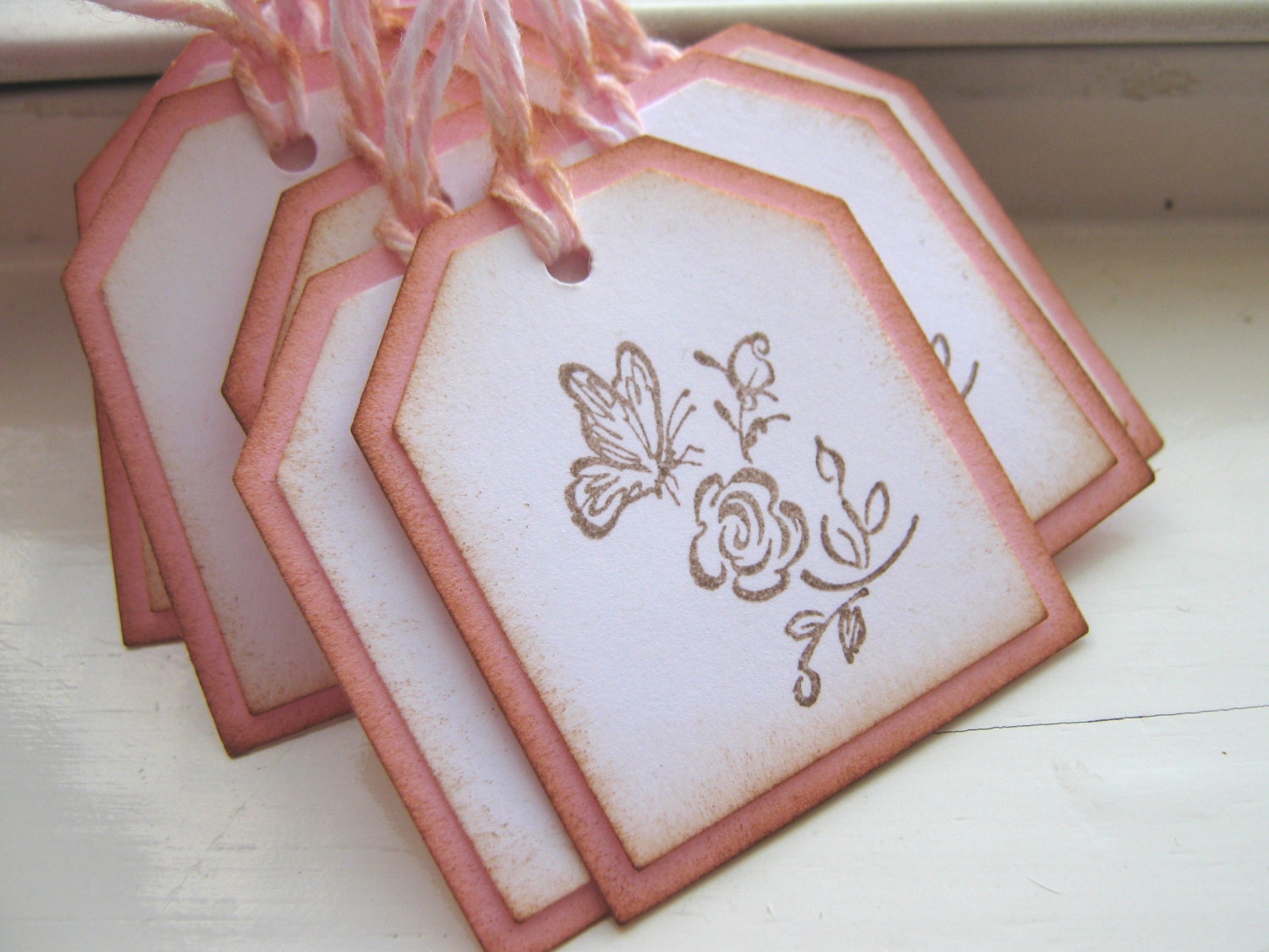 Pink Butterfly and Rose Mini Gift Tags