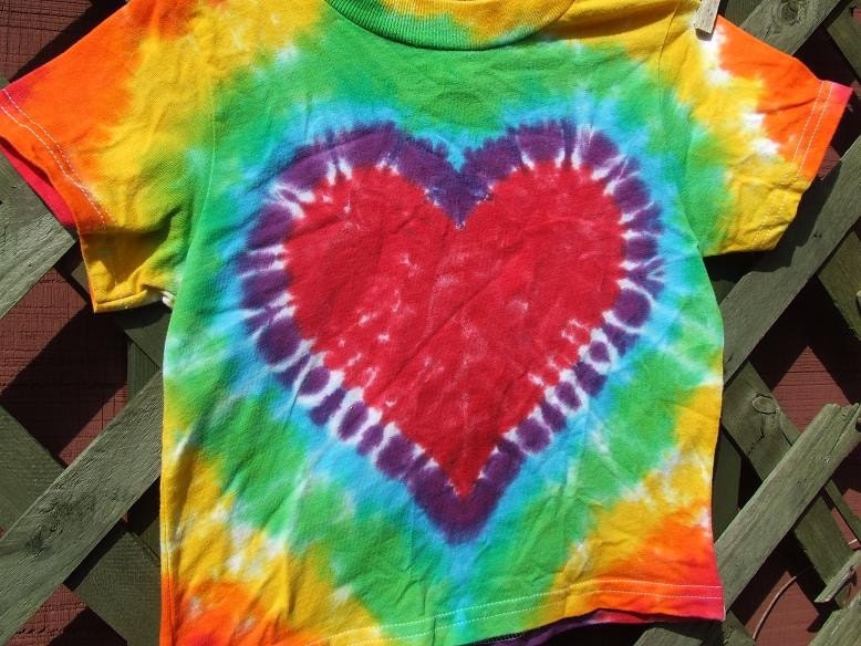Hand Dyed Rainbow Heart Tie Dye T-Shirt - Youth Sizes S, M, L, XL -