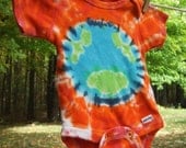 Planet Earth Tie Dye Onesie - Orange - newborn, 6m, 12m, 18m, 24m - Made To Order