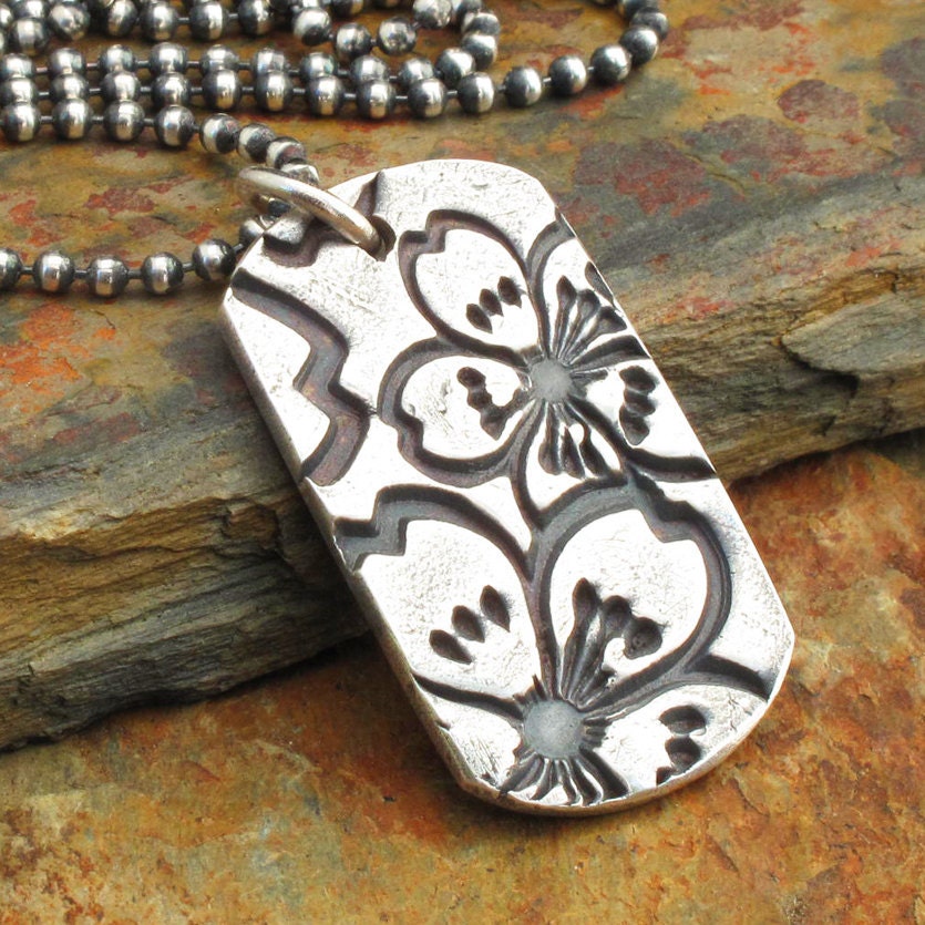 Fine Silver Dogtag Necklace - Sakura