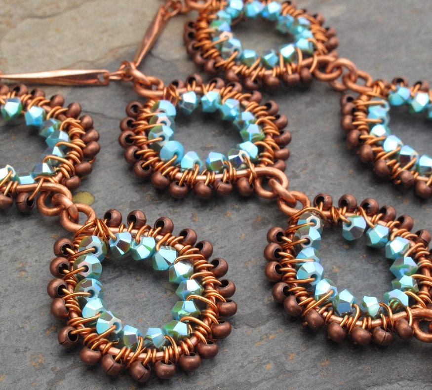 Copper Swarovski Crystal Necklace - Teardrops
