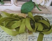 Retro 80s Olive green Rayon Ribbon 10 yards scrapbook or tag supply