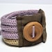 Lilac and sand knitted bracelet, cotton yarn and fabric  Quattro, four loops, Japanese fabric and handmade wood button. Knitting jewelry