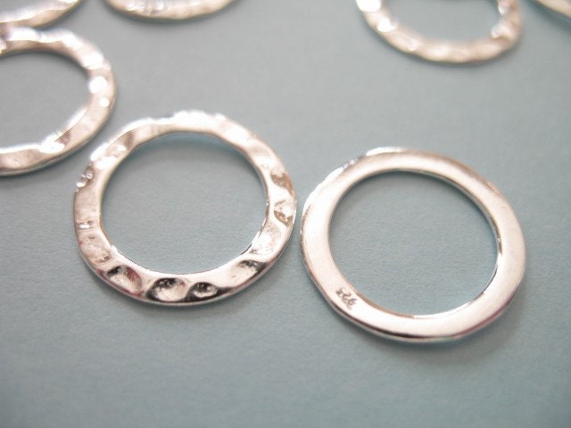 Shop Sale.. 925 Sterling Silver Connectors Links Eternity Rings Jump Rings, Hammered Circles, 5 pcs Bulk, 14 mm, wholesale n1..HP