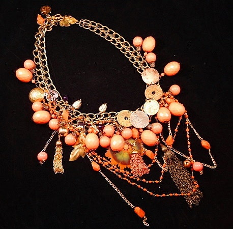SALE - Charm Bib Necklace - Big statement - "BoHo Gypsy Queen" - InVintageHeaven
