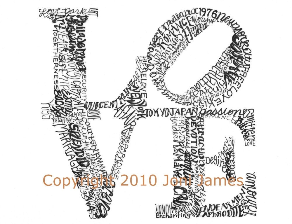 Love Art Robert Indiana's Sculpture Word Art Typography Calligram Illustration 8x10 Matted Print by Joni James on Etsy