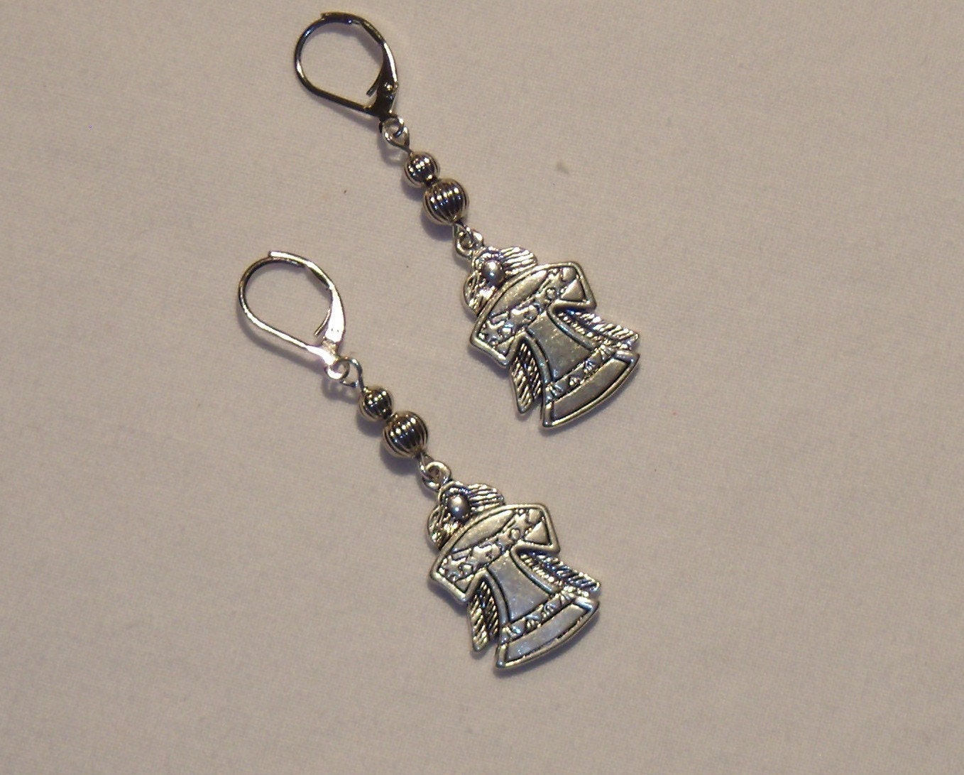 ANGEL CHARM DANGLE EARRINGS, silver, beads and angel charm