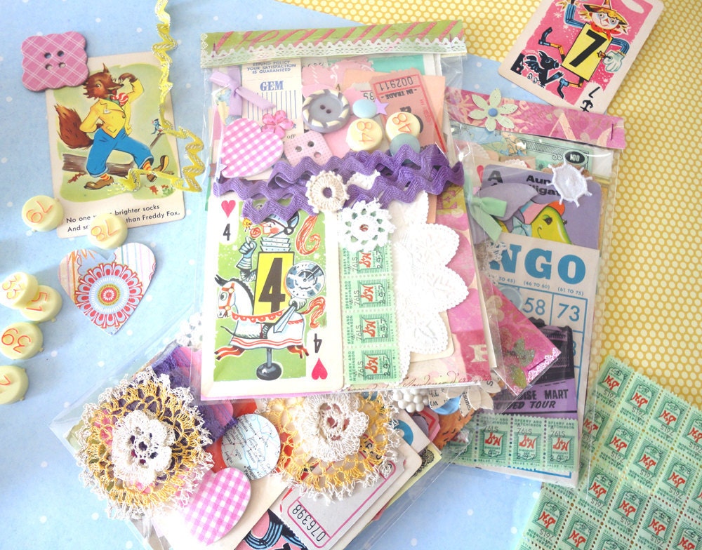 Pretty Vintage paper Ephemera pack / altered art kit / collage goodie bag - FUN FUN FUN