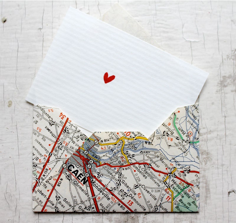 Handmade Map Envelopes, set of 4, from upcycled french vintage maps