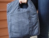 Repurposed Charcoal Stripe Bag - Charcoal Gray