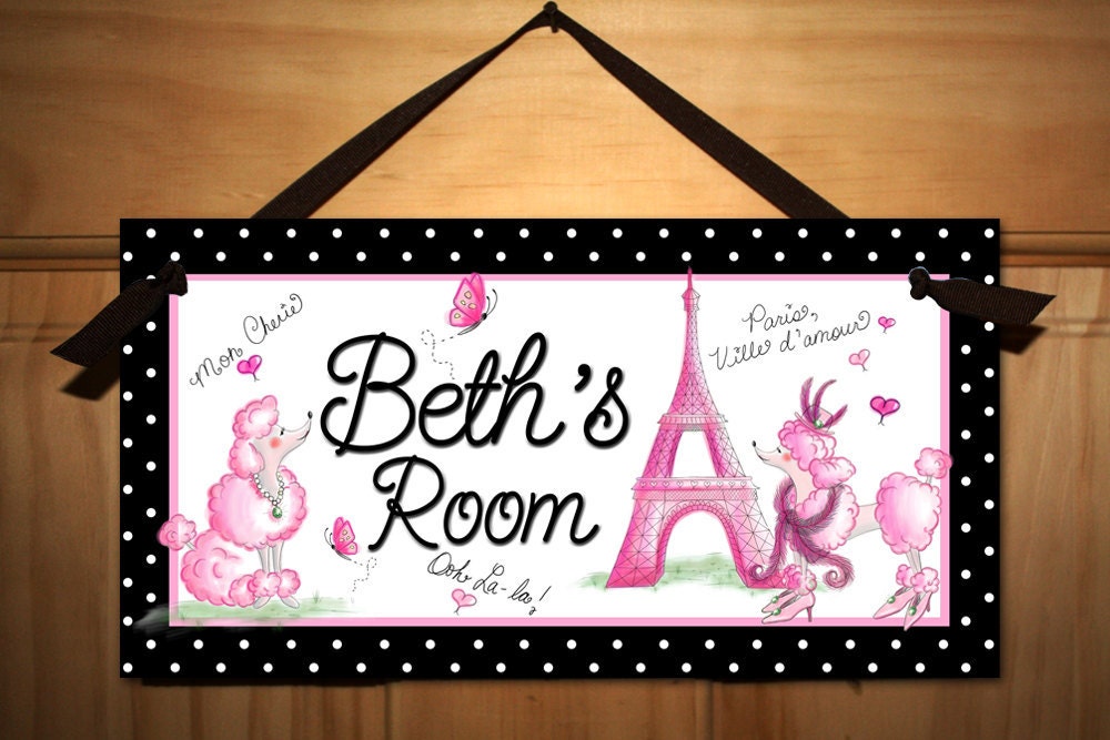Ooh lala Paris Poodle Eiffel Tower Girls Bedroom DOOR SIGN Wall Art