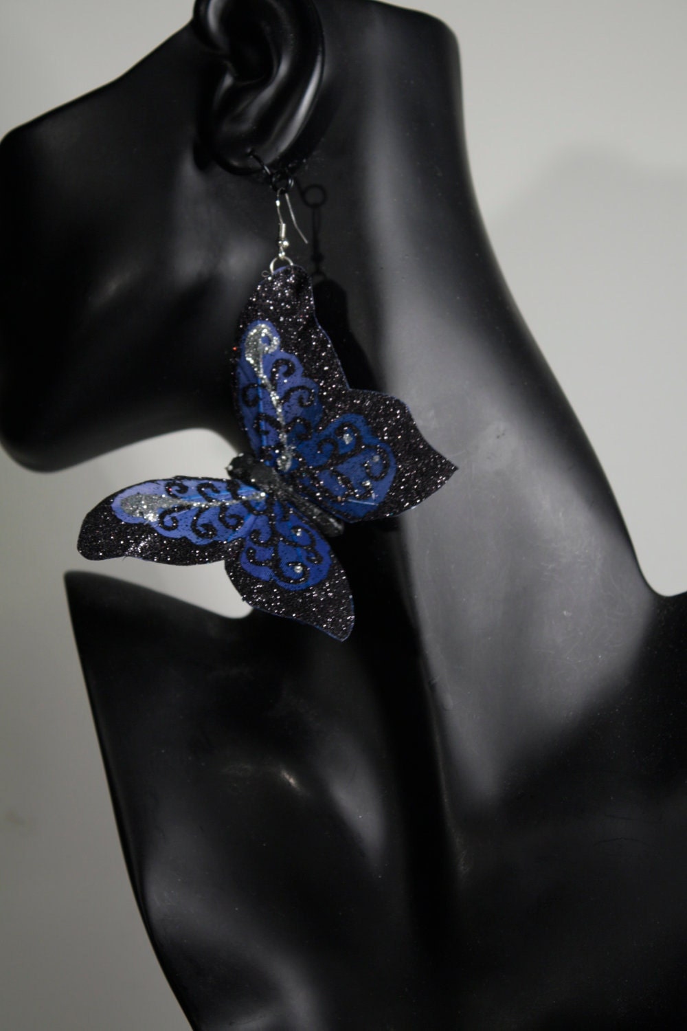 Royal blue hand-painted ornate butterfly earrings