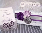 Guest Book Box -  Purple, Lilac and Gray, White Shabby Chic Box, Custom colors available